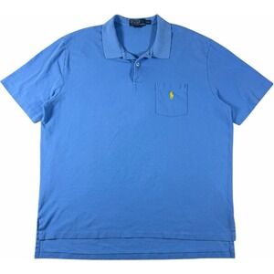 Polo Ralph Lauren Mens XXL Blue Polo Shirt Yellow Pony Pocket Classic Fit Cotton